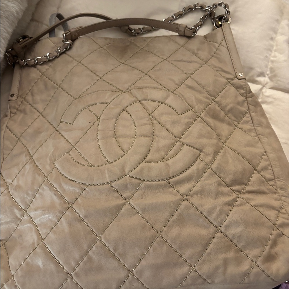 Chanel Taupe Quilted Shoulder Bag